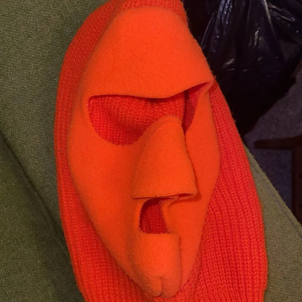 Vintage Blaze Orange Winter Ski Face Mask Hunting Beanie Hat Balaclava Knit